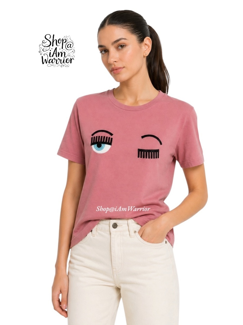 Chiara Ferragni embroidered pink WINK graphic T-shirt *shop@iamwarrior